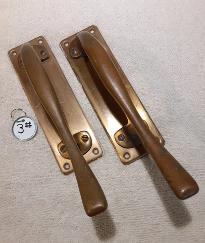 LOT OF 2 VINTAGE ANTIQUE HEAVY BRASS DOOR HANDLE PULLS 3 Cover