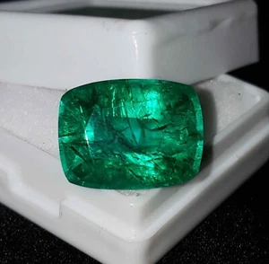 Loose Gemstone Natural Green Colombian Emerald 9.57 Ct Certified Cushion Shape - Picture 1 of 10