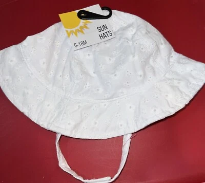 Sombrero para el sol Kohls Goldbug blanco con ojales bebé niña talla 6-18 meses NUEVO Foto 1 de 3