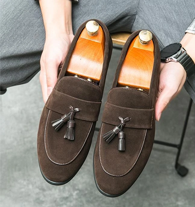 L Hombres Borla Mocasín Gamuza Cuero Estilista Informal Zapatos Sin Cordones Moda Pisos Foto 1 de 4