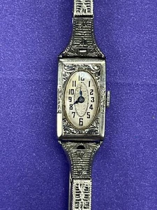 Vintage Damen Art Deco Bulova 14K 15J Weißgold Armbanduhr -- FUNKTIONIERT - Bild 1 von 8