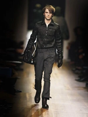 Chaqueta de cuero negra para hombre Prada otoño 2006 pasarela talla 48 Foto 1 de 4