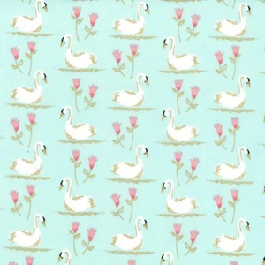Fat Quarter Swans A Swimming Seafoam Green Cotton Quilting Sewing Fabric  - Picture 1 of 1