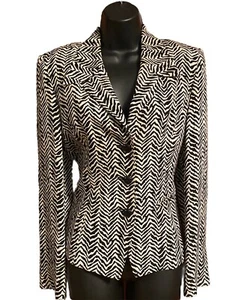 Dana Buchman 100% Silk Black & White Jacket Blazer Size 4 - Picture 1 of 4