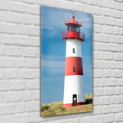 Glasbilder Wandbild Küche Leuchtturm auf Düne strand gras Deutsches Meer 60x120 - Bild 1 von 4