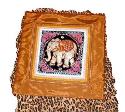 INDIA SEQUIN ELEPHANT BEADS COPPER BLUE (1) SQUARE THROW PILLOW COVER 16X16 - Image 1 of 4