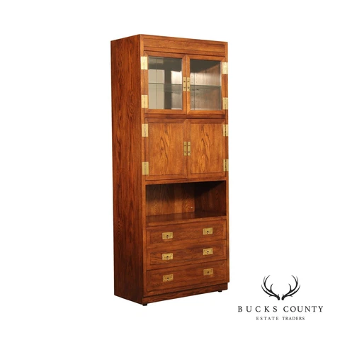 Henredon 'Scene One' Campaign Style Oak Display Bar Cabinet Cover