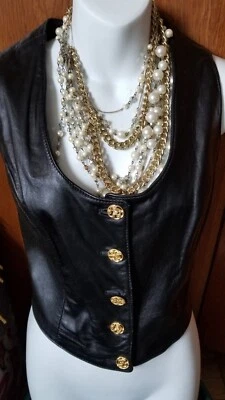 CHALECO VINTAGE AÑOS 90 FIRENZE SANTA BARBARA CUERO NEGRO TALLA M Foto 1 de 4