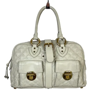 MARC JACOBS Venetia Quilted Pebbled Leather Suede Lining Satchel Hand Bag Beige - Picture 1 of 24