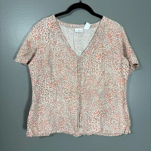 Jaclyn Smith Vintage Leopard Print Linen Blend Top - Size Medium - Lagenlook 90s - Picture 1 of 5