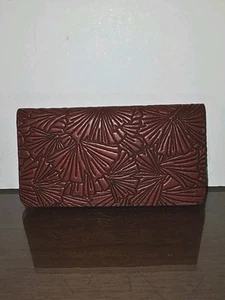 Oberon Design Red Gingko Genuine Leather Checkbook Wallet-EUC! - Picture 1 of 14