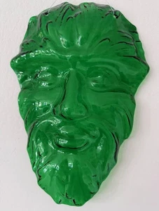 RARO VIDRIO VERDE HOMBRE FACIAL CARA PARED COLGANTE MÁSCARA 11" X 8" - Imagen 1 de 3