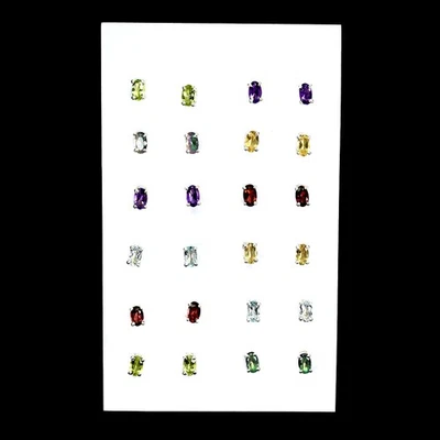 Pendientes de plata de ley 925 topacio peridoto ovalado amatista 4 mm 12 pares piedra de nacimiento Foto 1 de 4