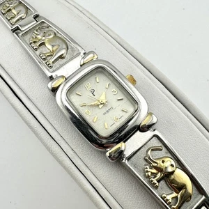 Elephant Bracelet Watch Womens Quartz Japan Movt Two Tone Silver Gold PL984S - Picture 1 of 18