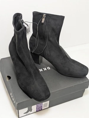 DKNY Cavale-Heeled Boot Soft Micro Suede Mirror Trim Heels Black Dress Boot NIB - Image 1 of 4