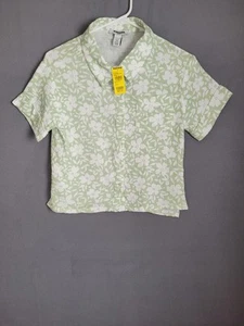 RSQ Girls Floral White And Light Green Camp Shirt Cotton Button Front Large - Picture 1 of 6