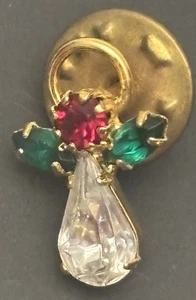 Vintage Strass kleiner Weihnachtsengel Noel Anstecknadel Tack Träne 0,75 Zoll - Bild 1 von 4