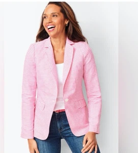 Talbots Linen Pink And White Gingham Blazer 6 NWT - Picture 1 of 9