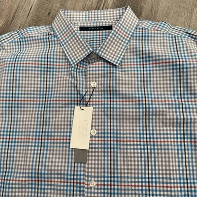 Perry Ellis Shirt Mens XL Long Sleeve Gray Blue Check 100% Cotton Button Up NEW - Image 1 of 4