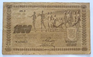 Circulated, Large,  1922 Finnish 1000 Markkaa, Litt C, M608317 Bank Note - Picture 1 of 8