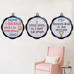 Funny Quote Stamped Cross Stitch Kit for Beginners Adults Kids 11CT 17x17cm - Picture 1 of 9