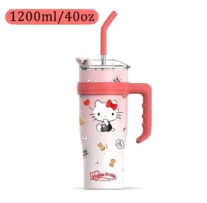 Hello Kitty Großer Isolierbecher mit Griff Tragbar 304 Strohhalm Wasserbecher 40 Unzen - Bild 1 von 6