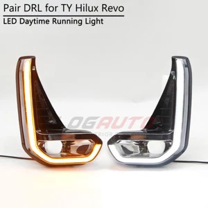 For Toyota Hilux Revo 20+ LED DRL Daytime Running Light Fog Lamp Chrome W/ Turn - Picture 1 of 10
