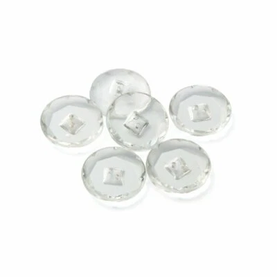 Lot (6) Czech vintage glass buttons reverse floral faceted crystal clear 27mm - Image 1 of 4