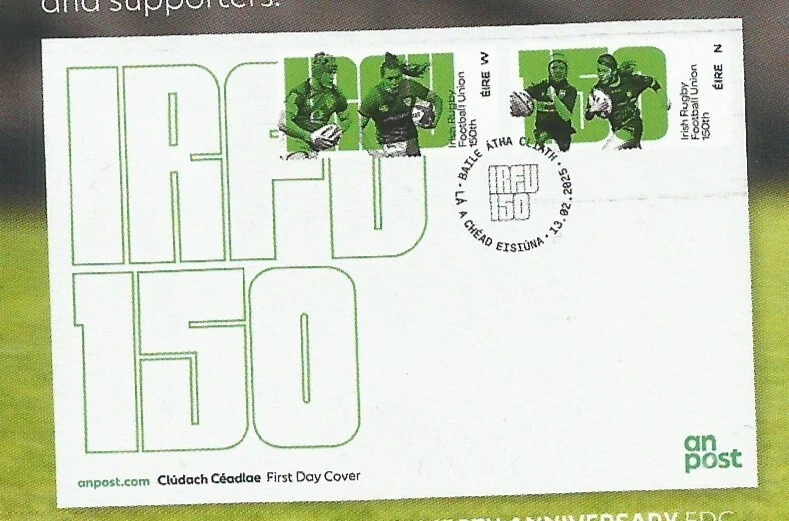 2025 IRELAND 1st ISSUE IRFU 150th ANNIVERSARY VAN DER FLIER BUREAU FDC - Image 1 of 1