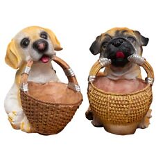 Simulation Puppy Statue Storage Basket Resin Dog Figurines Entrance for Key Hold
