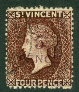 SG 59 St Vincent 1897. 5d on 4d, chocolate. Very fine used CAT £60 - Picture 1 of 1