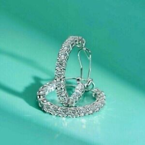 2Ct Round Cut Simulated Diamond Women's Hoop Earrings In 14K White Gold Plated