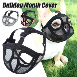 Pet Snout Dog Muzzle Breathable Mesh Flat Faced Muzzles Bulldog Mask Mouth Cover - Picture 1 of 15