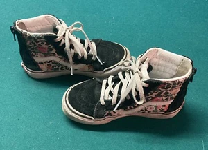 Vans Old Skool High Top Kids Shoes Size 11.5 Black w/ Flowers Zipper Back Clean! - Picture 1 of 5