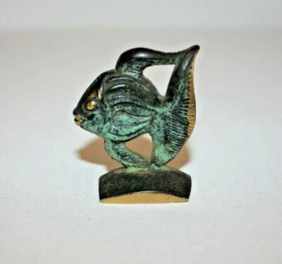 Fisch Bronze 95g Messing Tier Figur Skulptur Bosse Baller grün alt vintage 2 - Bild 1 von 4