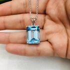 Emerald Lab Created Blue Topaz Women's Wedding Pendant in 14k White Gold Plated