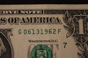 [JUNE 13, 1962] ONE DOLLAR FANCY BIRTHDAY NOTE  SN  G 06131962 F - Picture 1 of 3