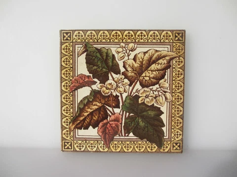 Victorian Ceramic Tile Floral Flowers Leaf Art Nouveau Old Antique England 1887 Cover