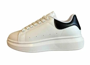 BERNESS 5008A Platform Sneaker Shoe Low Top Comfort Lace Up White Black Size 6 - Picture 1 of 8