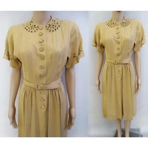 Vintage 1940s Butter Yellow day dress with cut outs flowers as is photo shoot - Picture 1 of 10
