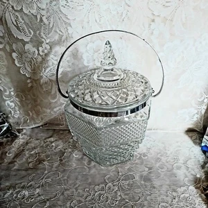 Vintage Ice Bucket Biscuit Cookie Jar & Lid Anchor Hocking "Wexford" Diamond Cut - Picture 1 of 6