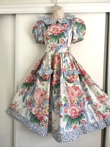 Vintage Hand Made Cottage Core Dress-Cotton-Flowers Ribbons -34” Bust-woman/girl - Picture 1 of 8