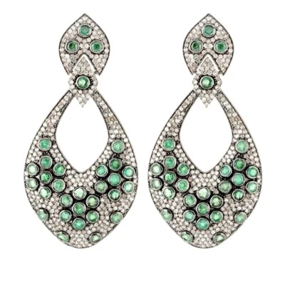 Inspired Cubic Zircon 925 Silver Emerald Dangle Woman's Earrings Gift Her - Image 1 of 2
