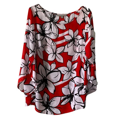 Top Valerie Stevens estampado floral rojo blanco transparente talla grande Foto 1 de 4