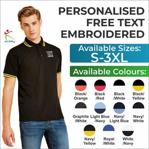 Embroidered KUSTOM KIT Contrast Tipped Collar Polo Personalised Casual Men Polo - Picture 1 of 19