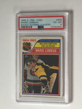 1985 O-PEE-CHEE NHL HOCKEY CARD #262 MARIO LEMIEUX ROOKIE SCOR LDRS PSA 4 VG-EX