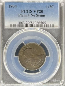 1804 Half Cent VF20 PCGS Plain 4 No Stems (#PA84066565) - Picture 1 of 2