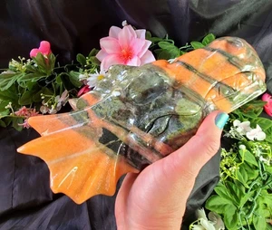 XXX GROß 9 Zoll 3.263 7 Pfund Sonnenstein & Serpentin Drachenkopf Schädel Kristallschnitzerei - Bild 1 von 20