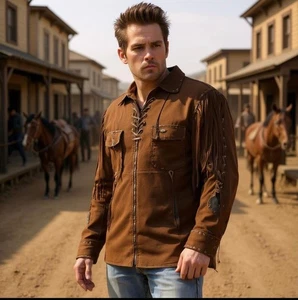 Men Native American Real Suede Leather Premium Western Wear Men's Shirt Jacket - Picture 1 of 4