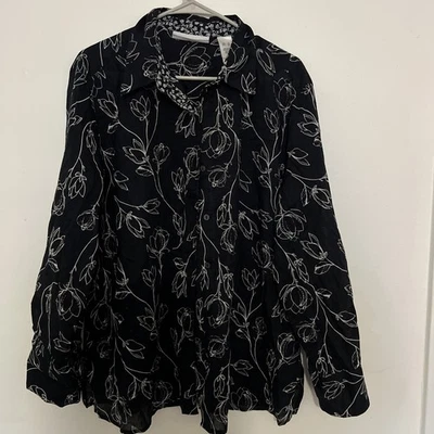 Blusa para mujer First Issue semi transparente con botones, talla XL floral Foto 1 de 4